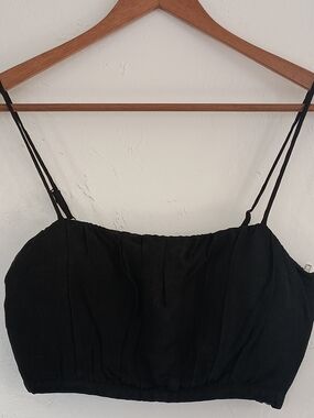 Love, Bonito Linen Blend Black Spaghetti Strap Crop Top